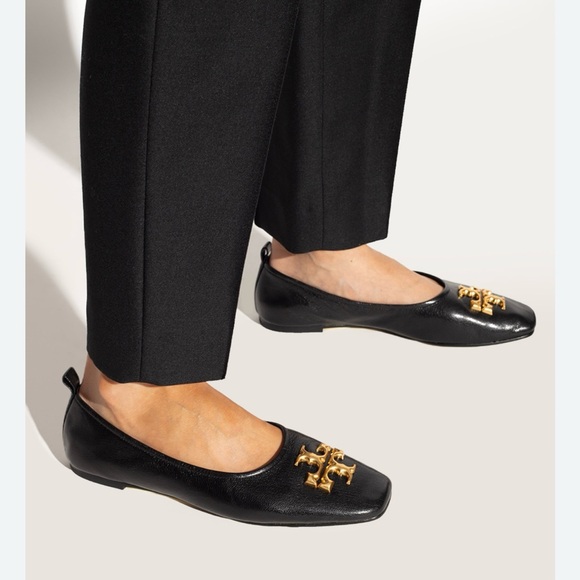 Tory Burch Eleanor Leather Ballet Flats Black - Picture 1 of 11